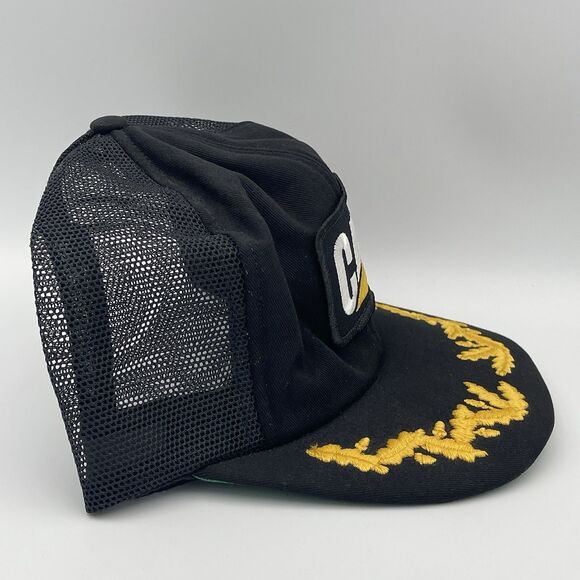 Vintage CAT Caterpillar Gold Leaf Patch Snapback Hat Tonkin Trucker Mesh Cap 80s - Picture 6 of 12